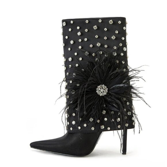 NEW AZALEA WANG Blaise Rhinestone Stiletto Booties black for women 264tn - Picture 7 of 14